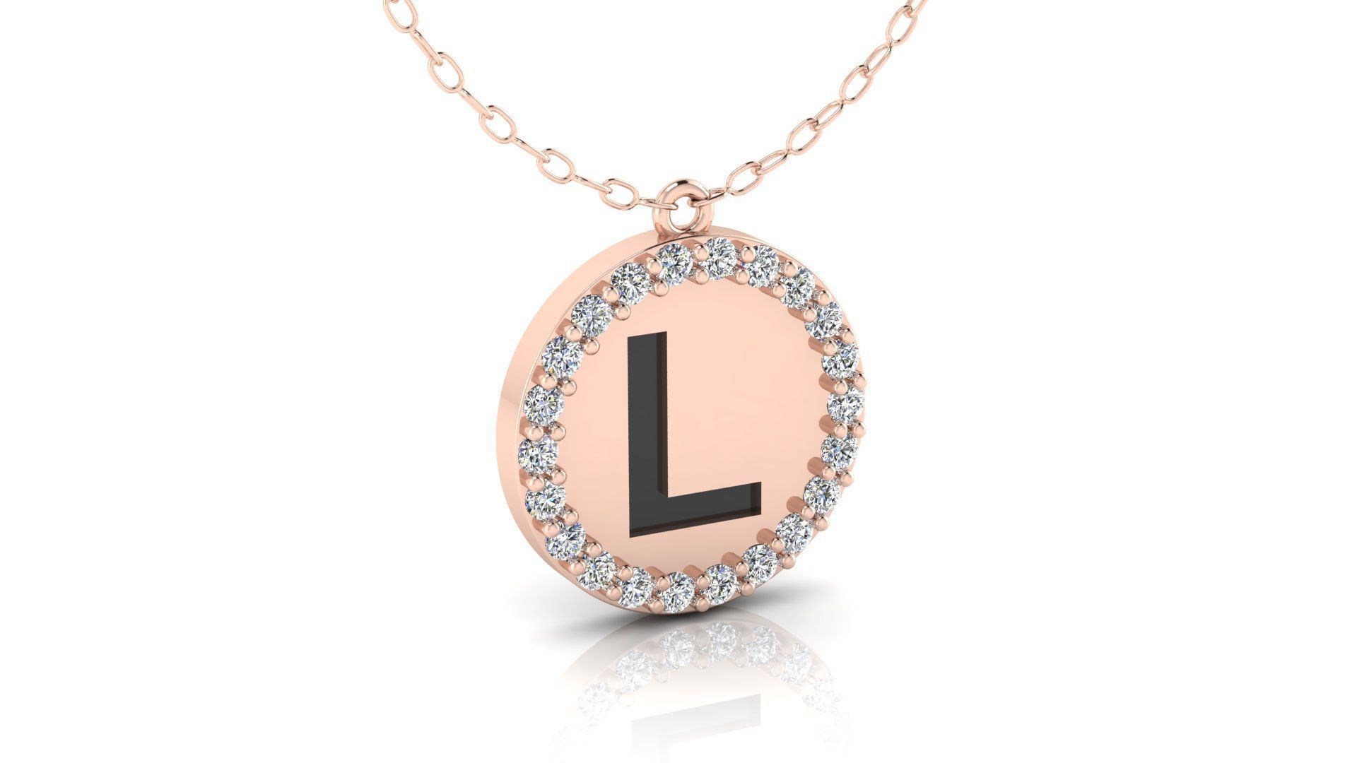 Alphabet Round Enamel Diamond Pendant L 3D print model_7