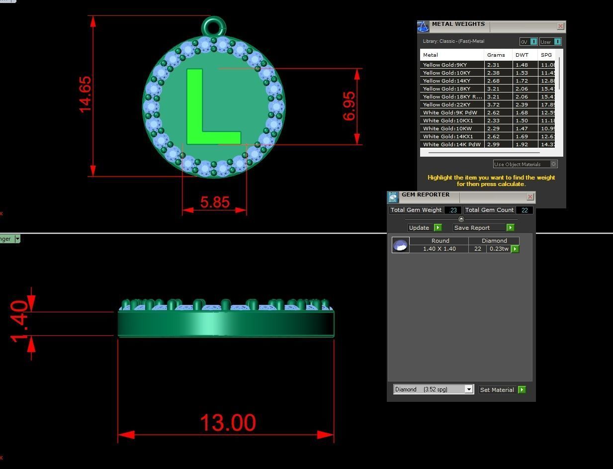 Alphabet Round Enamel Diamond Pendant L 3D print model_1