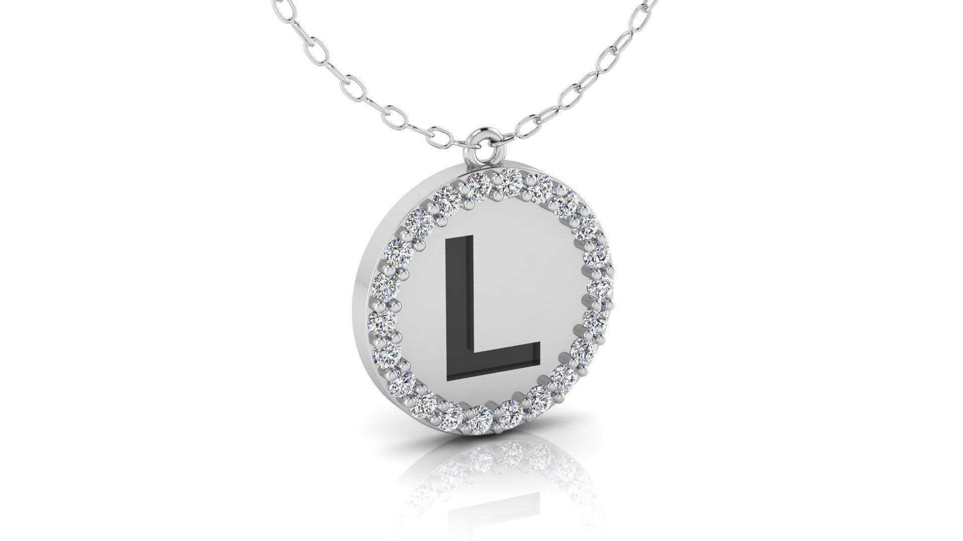 Alphabet Round Enamel Diamond Pendant L 3D print model_15