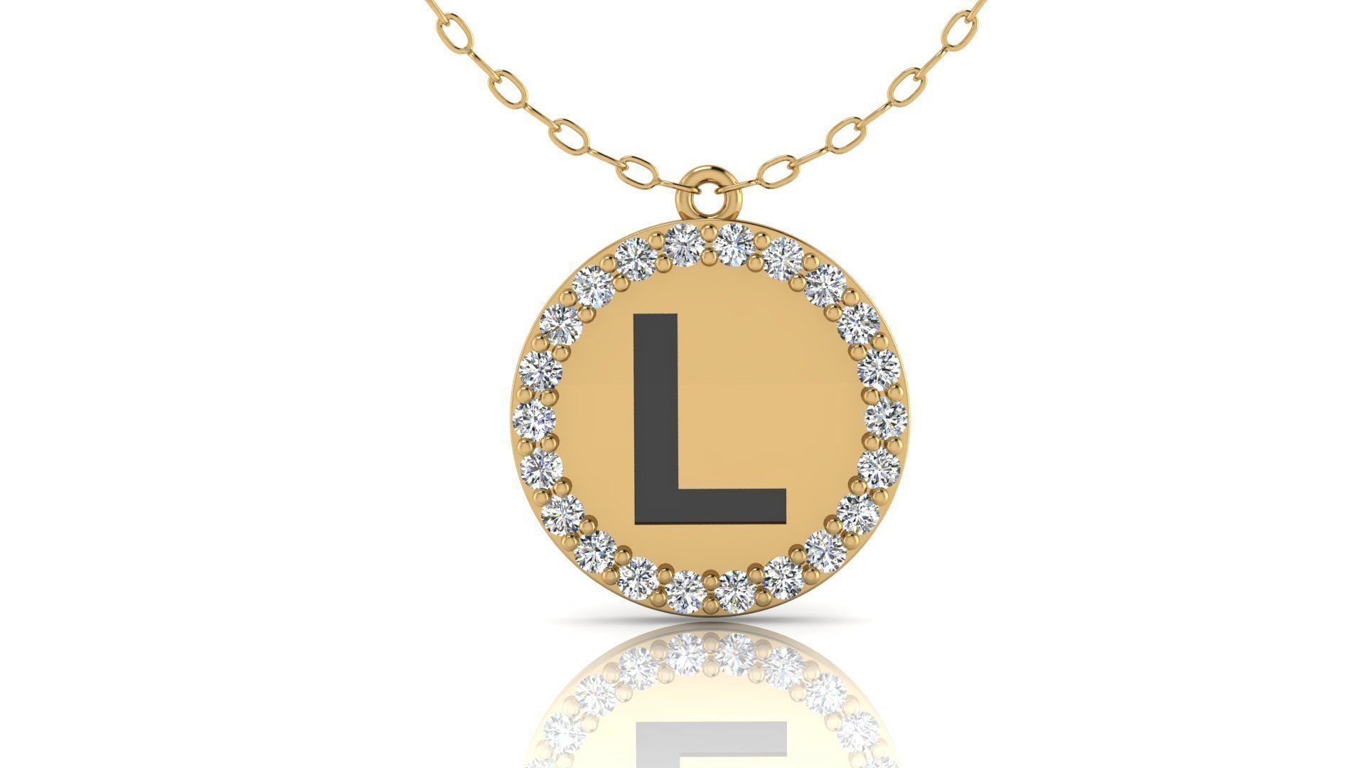 Alphabet Round Enamel Diamond Pendant L 3D print model_3