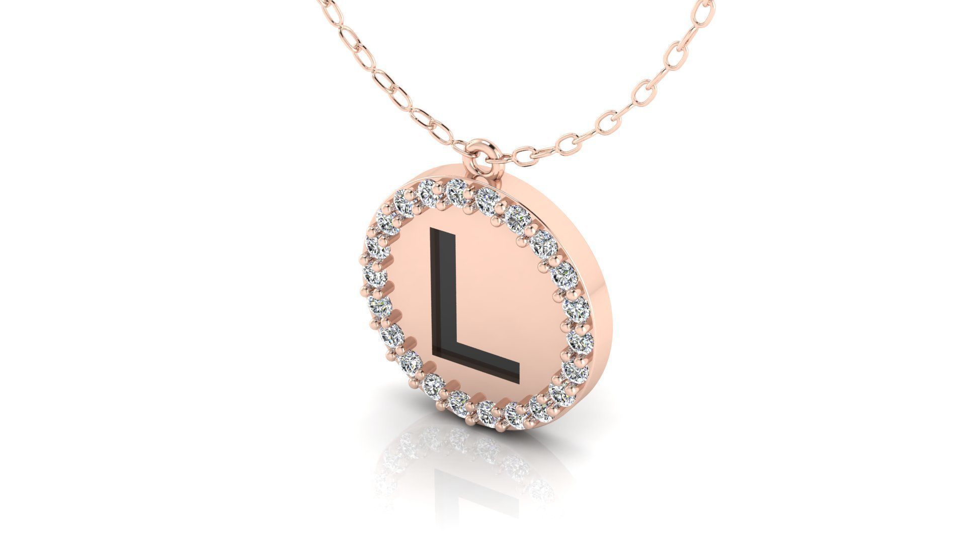 Alphabet Round Enamel Diamond Pendant L 3D print model_10
