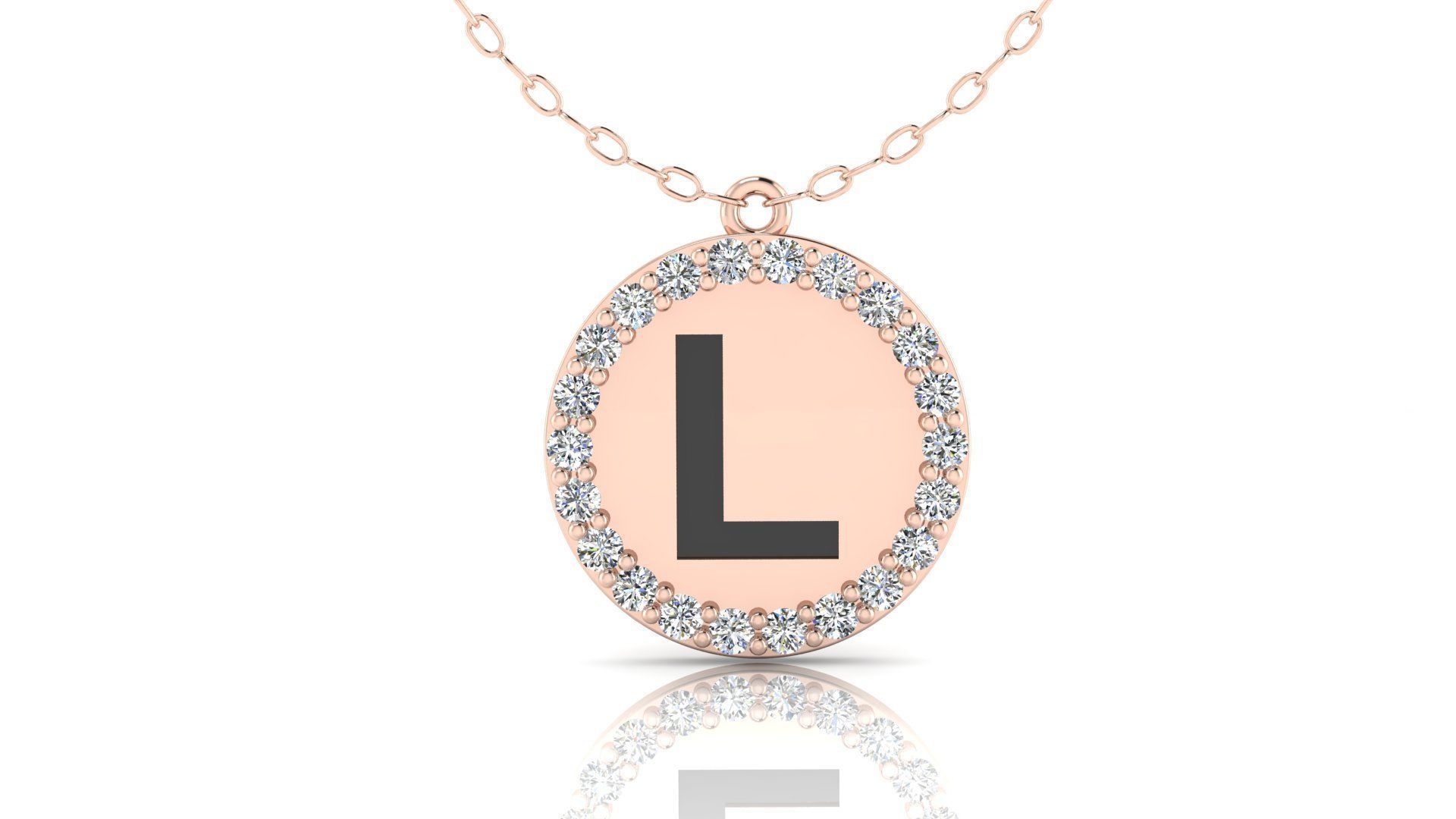 Alphabet Round Enamel Diamond Pendant L 3D print model_5