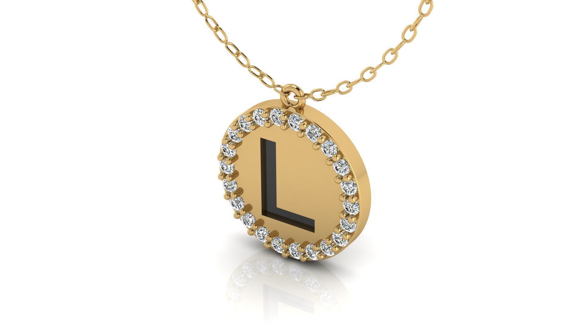 Alphabet Round Enamel Diamond Pendant L 3D print model_19