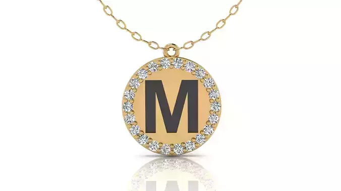 Alphabet Round Enamel Diamond Pendant M 3D print model