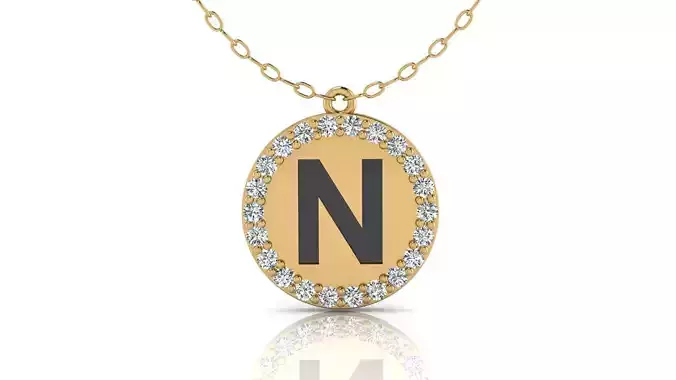 Alphabet Round Enamel Diamond Pendant N 3D print model