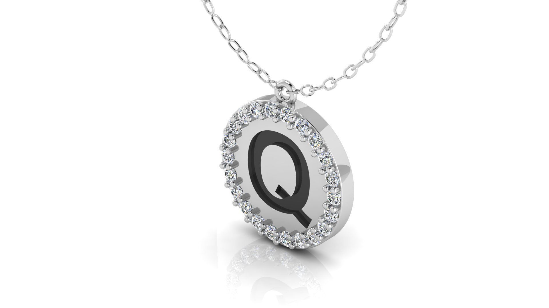 Alphabet Round Enamel Diamond Pendant Q 3D print model_14