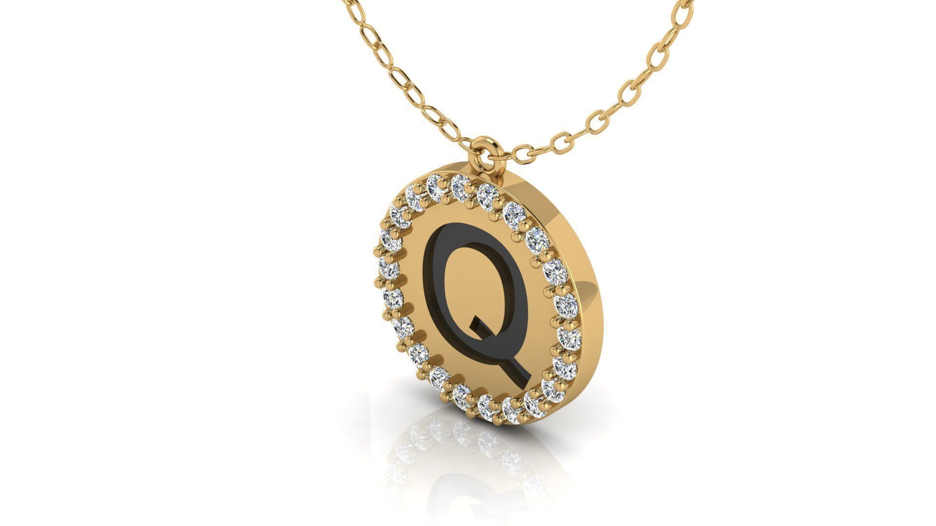 Alphabet Round Enamel Diamond Pendant Q 3D print model_18