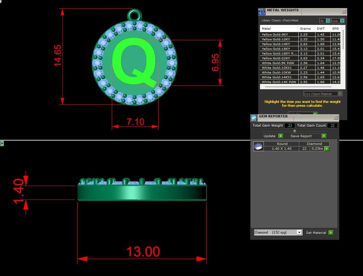 Alphabet Round Enamel Diamond Pendant Q 3D print model_1