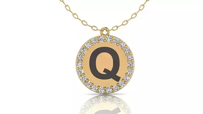 Alphabet Round Enamel Diamond Pendant Q 3D print model