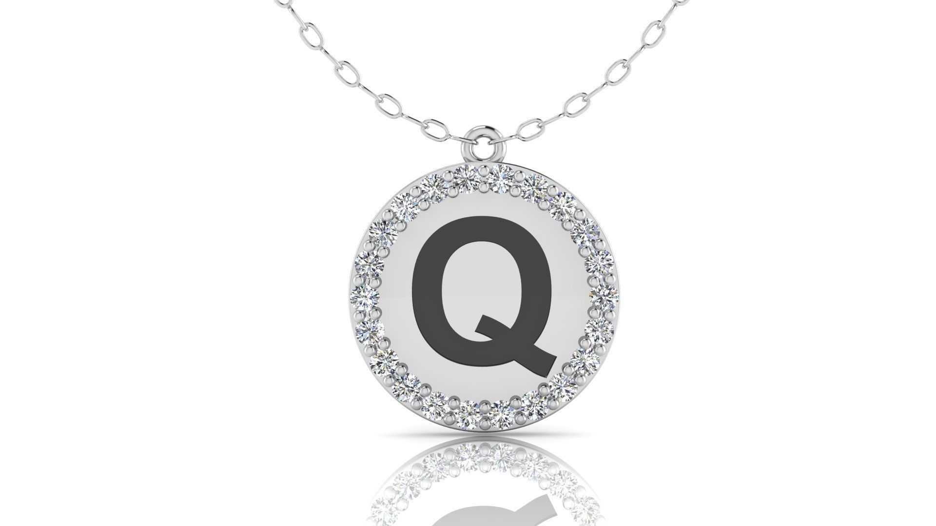 Alphabet Round Enamel Diamond Pendant Q 3D print model_5