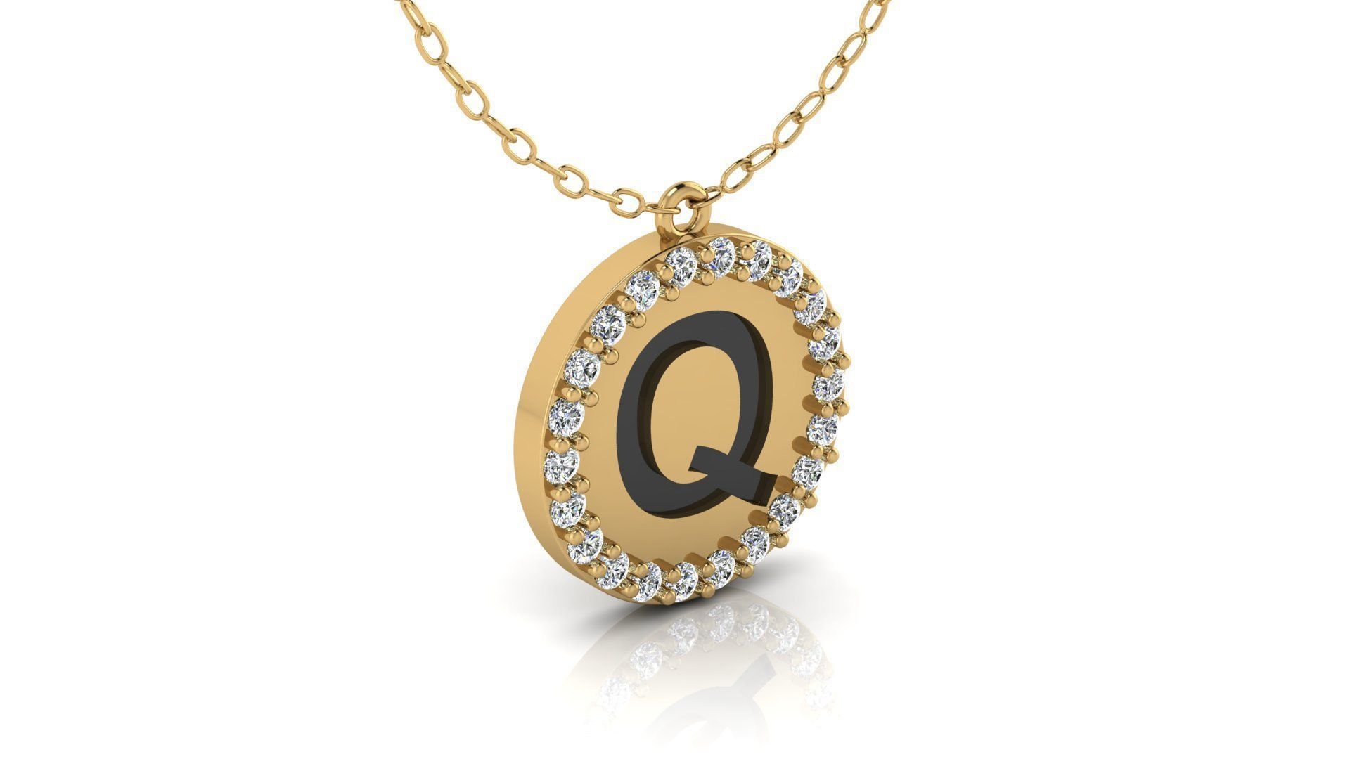 Alphabet Round Enamel Diamond Pendant Q 3D print model_3