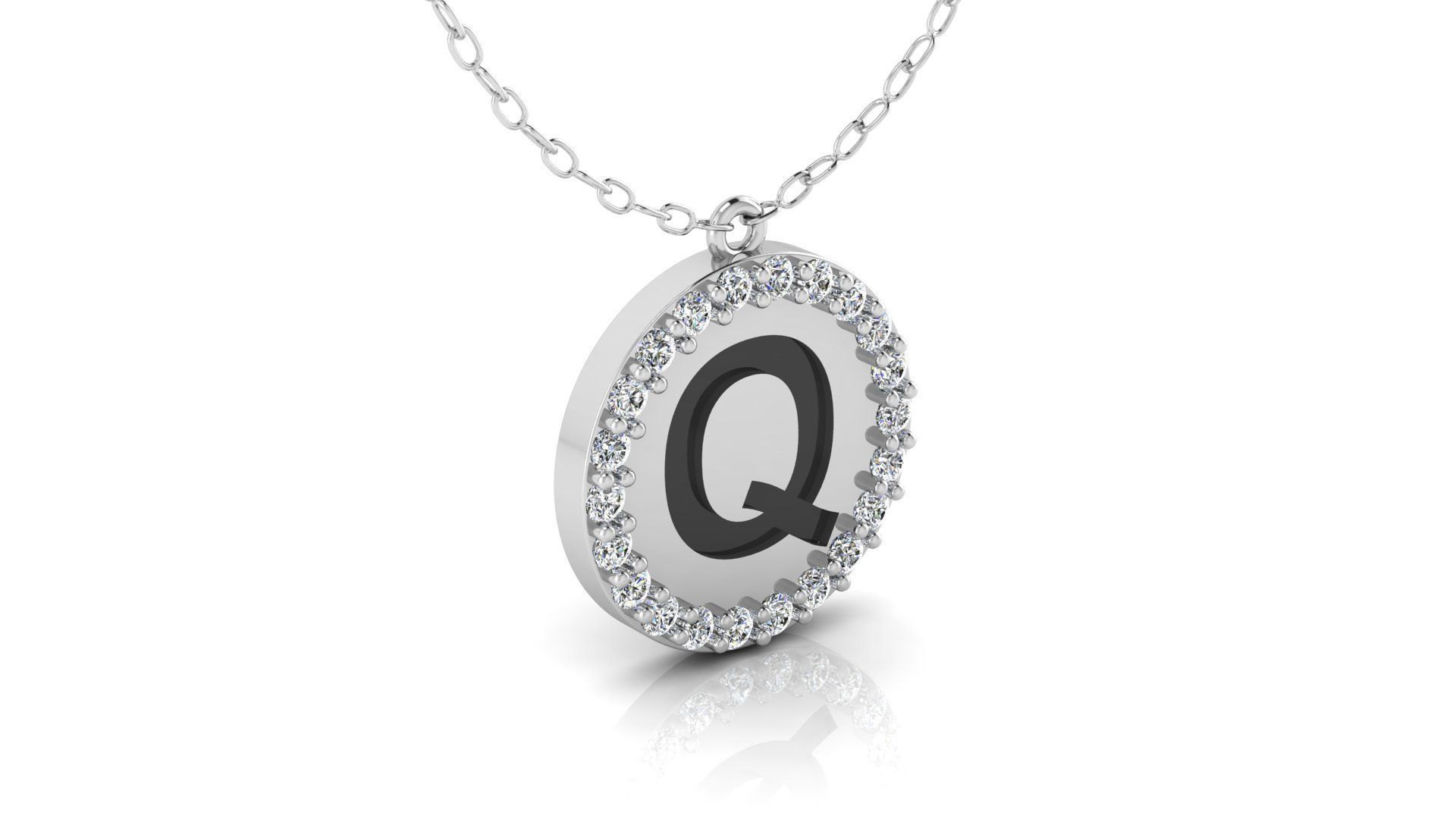 Alphabet Round Enamel Diamond Pendant Q 3D print model_12