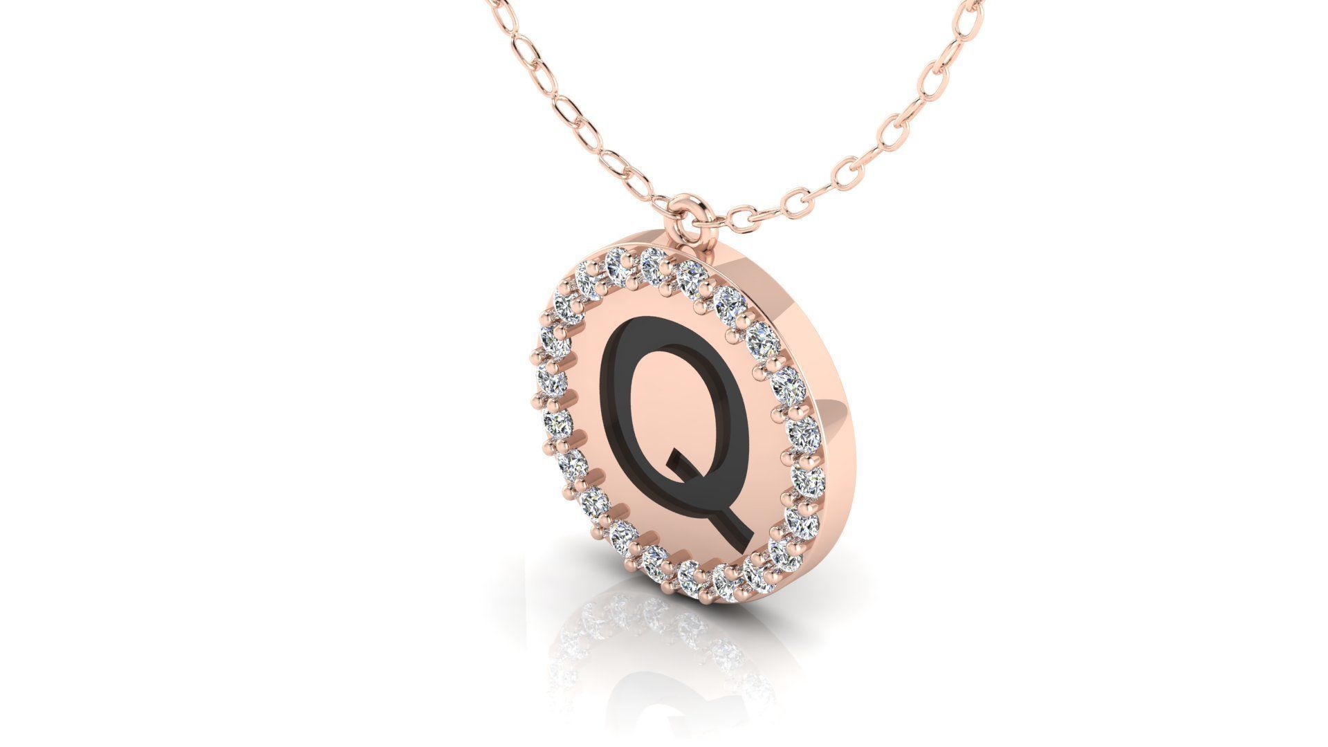 Alphabet Round Enamel Diamond Pendant Q 3D print model_4
