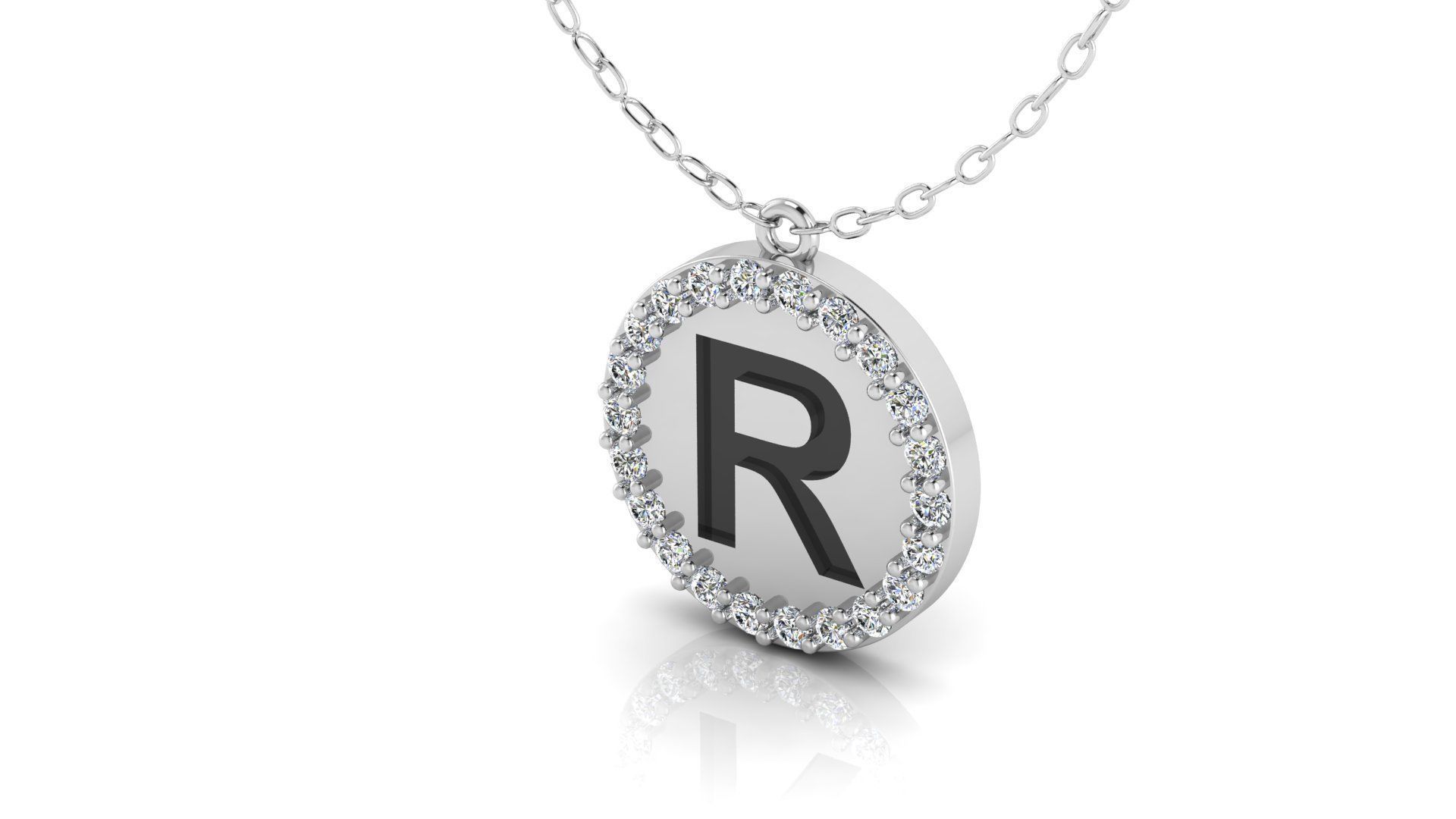 Alphabet Round Enamel Diamond Pendant R 3D print model_16
