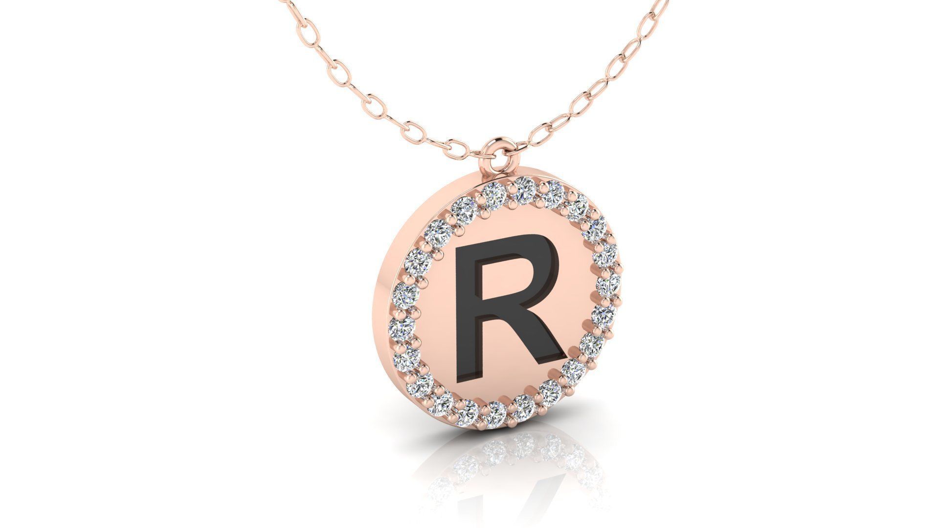 Alphabet Round Enamel Diamond Pendant R 3D print model_9