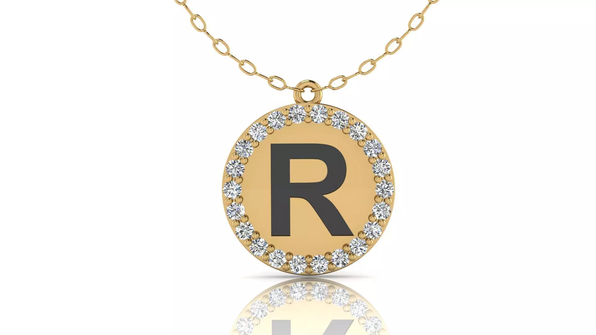 Alphabet Round Enamel Diamond Pendant R 3D print model_0