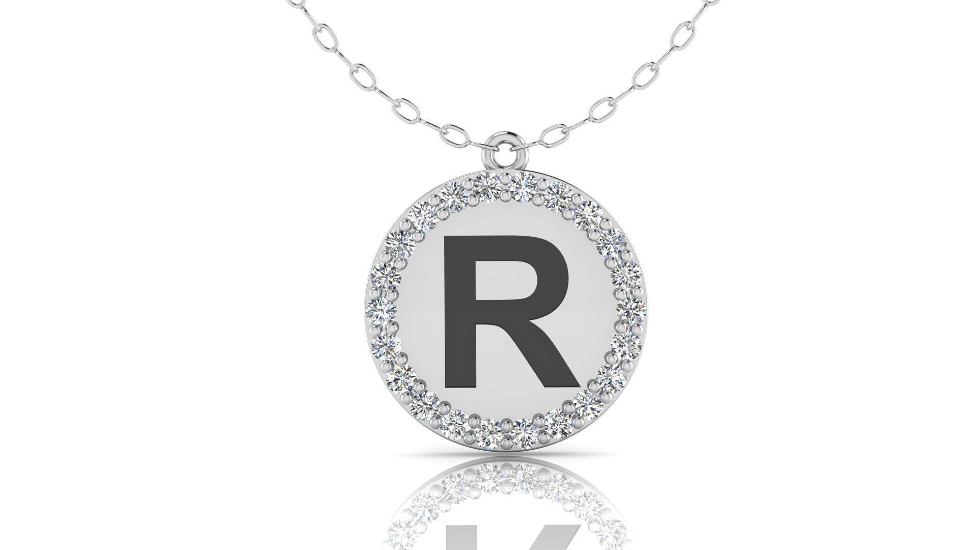 Alphabet Round Enamel Diamond Pendant R 3D print model_13