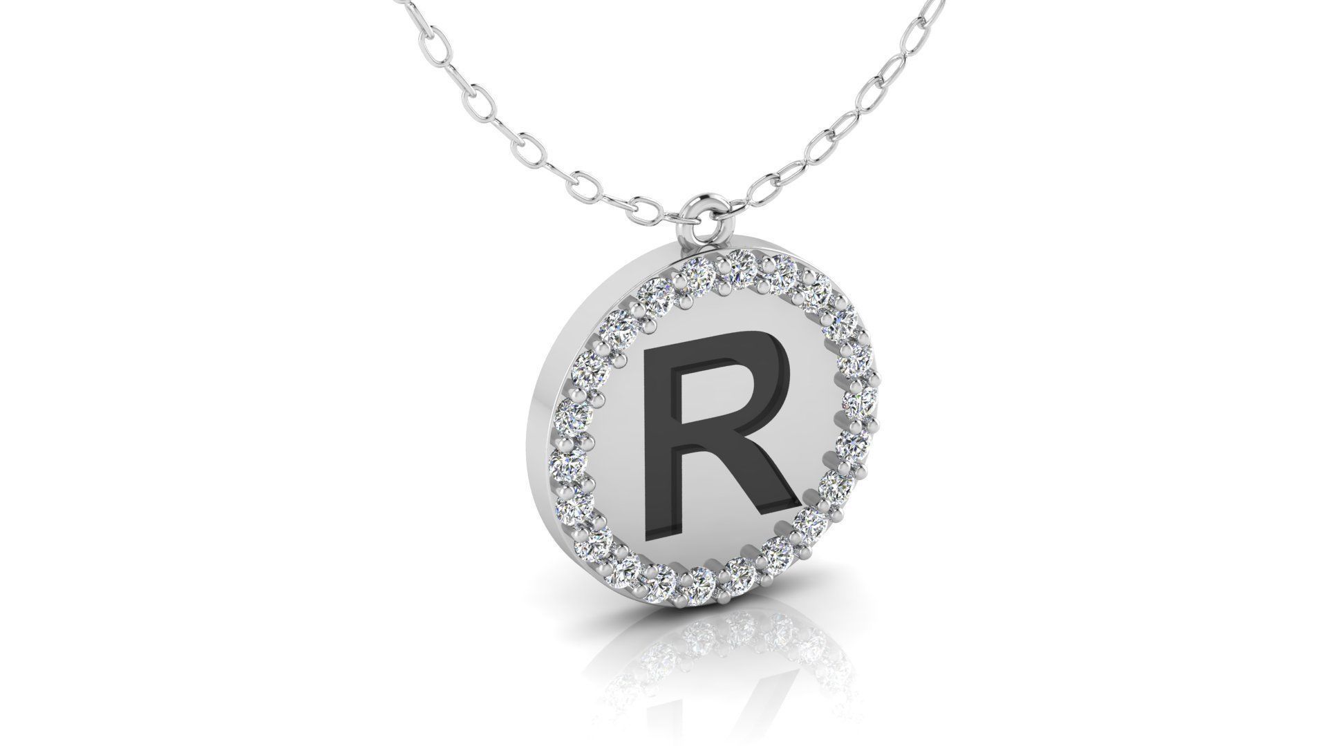 Alphabet Round Enamel Diamond Pendant R 3D print model_5