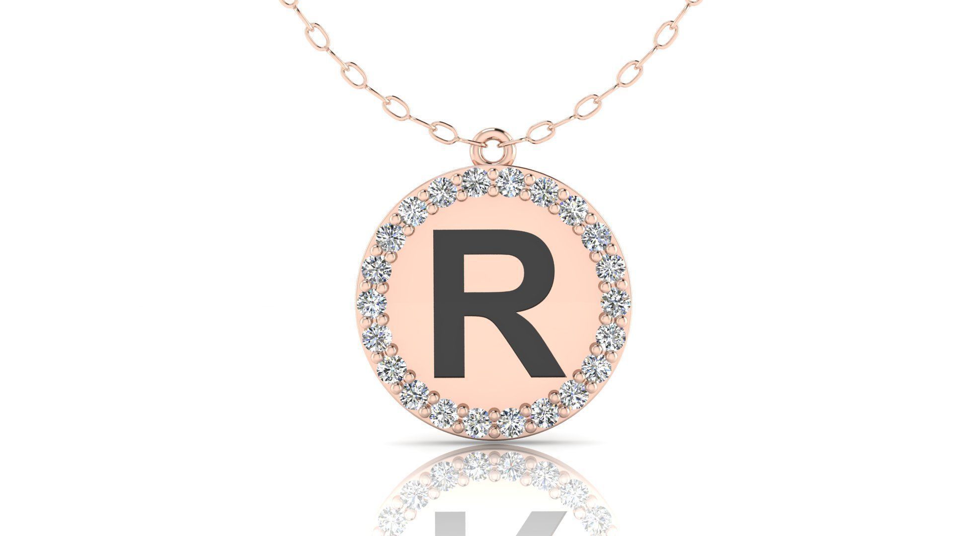 Alphabet Round Enamel Diamond Pendant R 3D print model_6