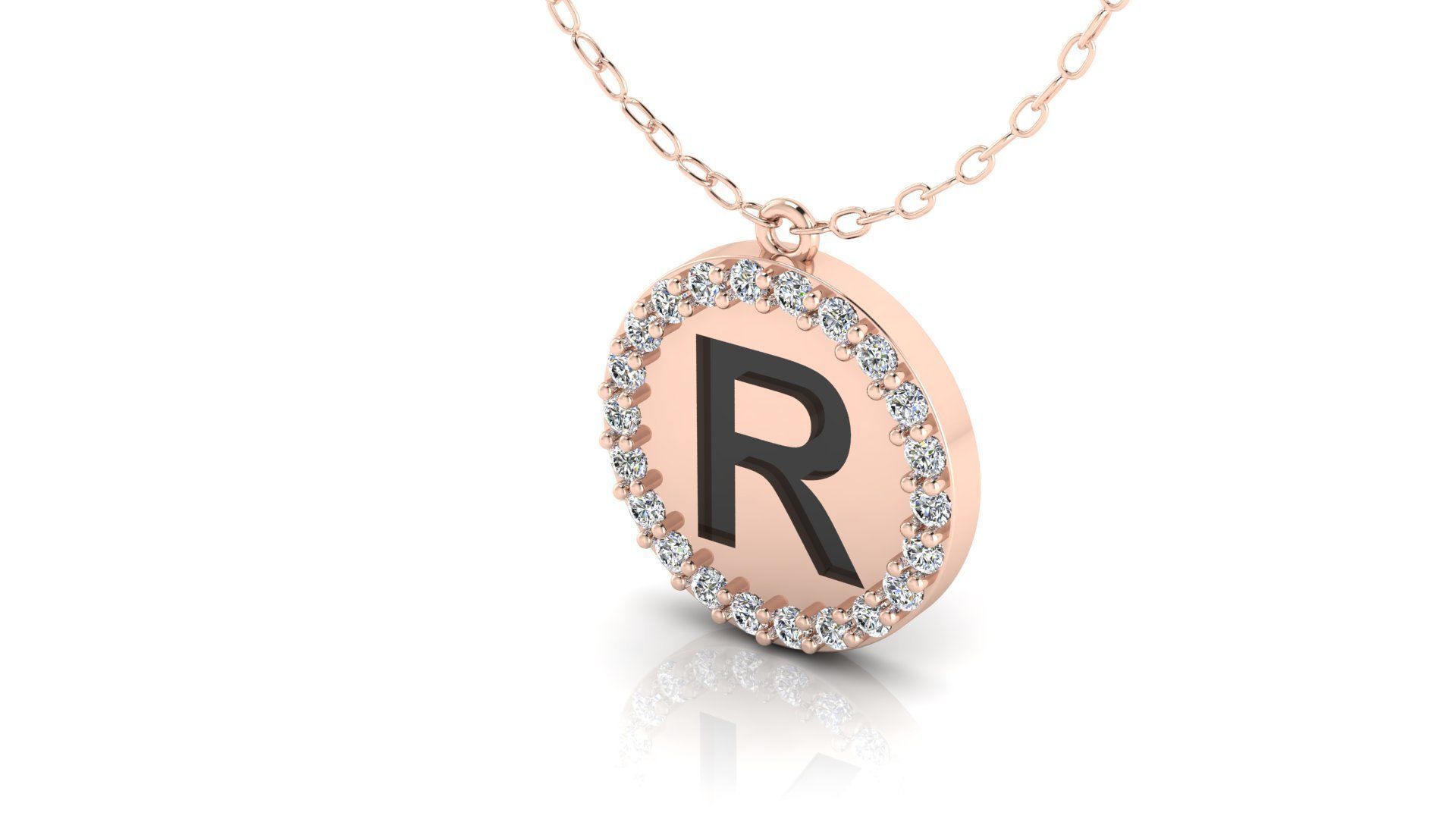 Alphabet Round Enamel Diamond Pendant R 3D print model_10