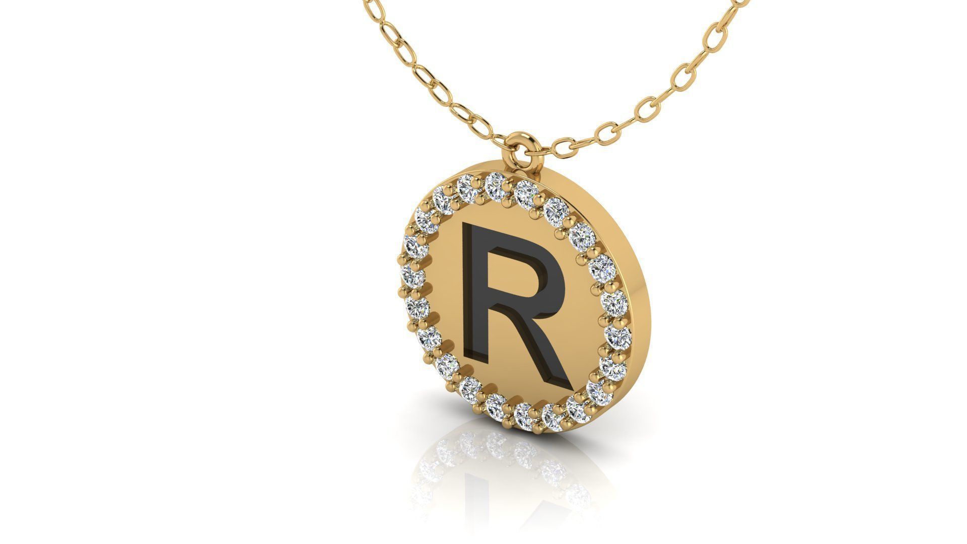 Alphabet Round Enamel Diamond Pendant R 3D print model_17