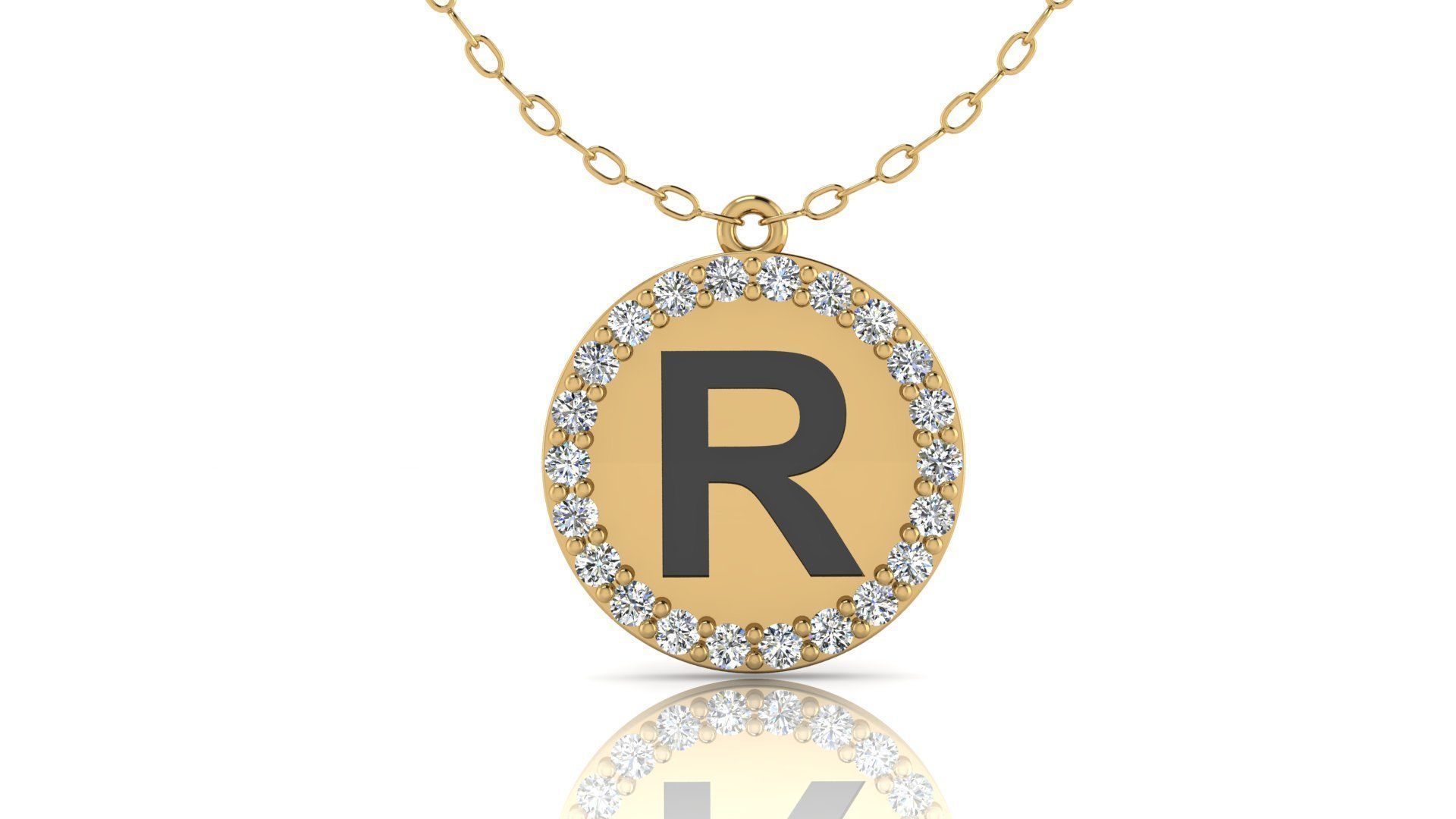 Alphabet Round Enamel Diamond Pendant R 3D print model_4