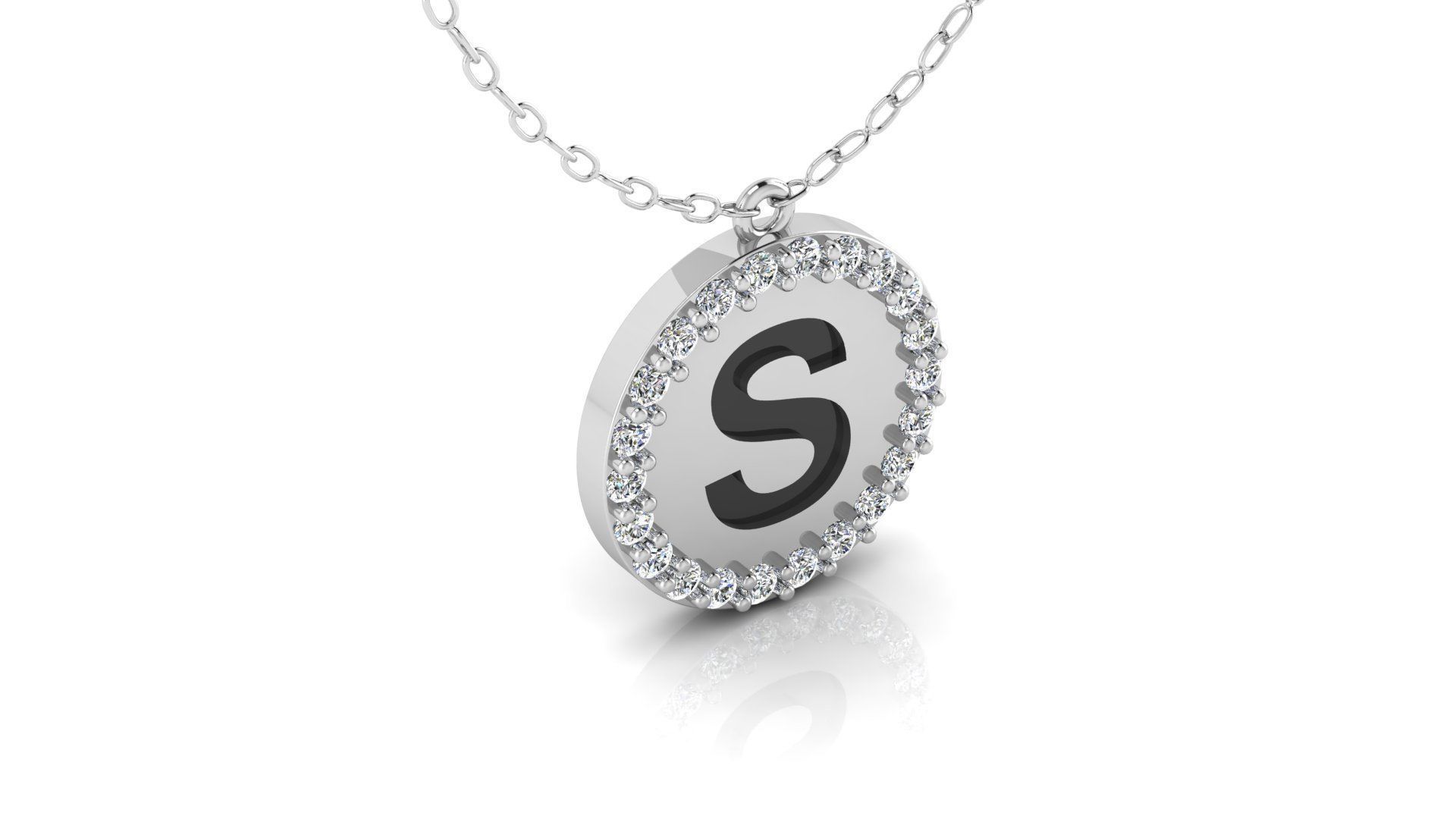 Alphabet Round Enamel Diamond Pendant S 3D print model_14