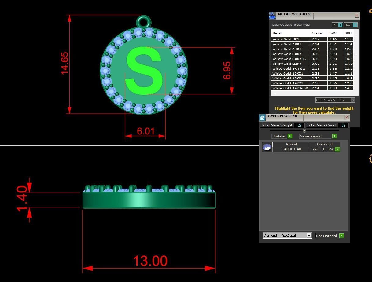 Alphabet Round Enamel Diamond Pendant S 3D print model_1