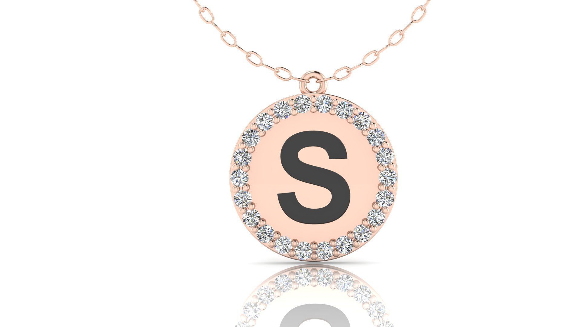 Alphabet Round Enamel Diamond Pendant S 3D print model_6