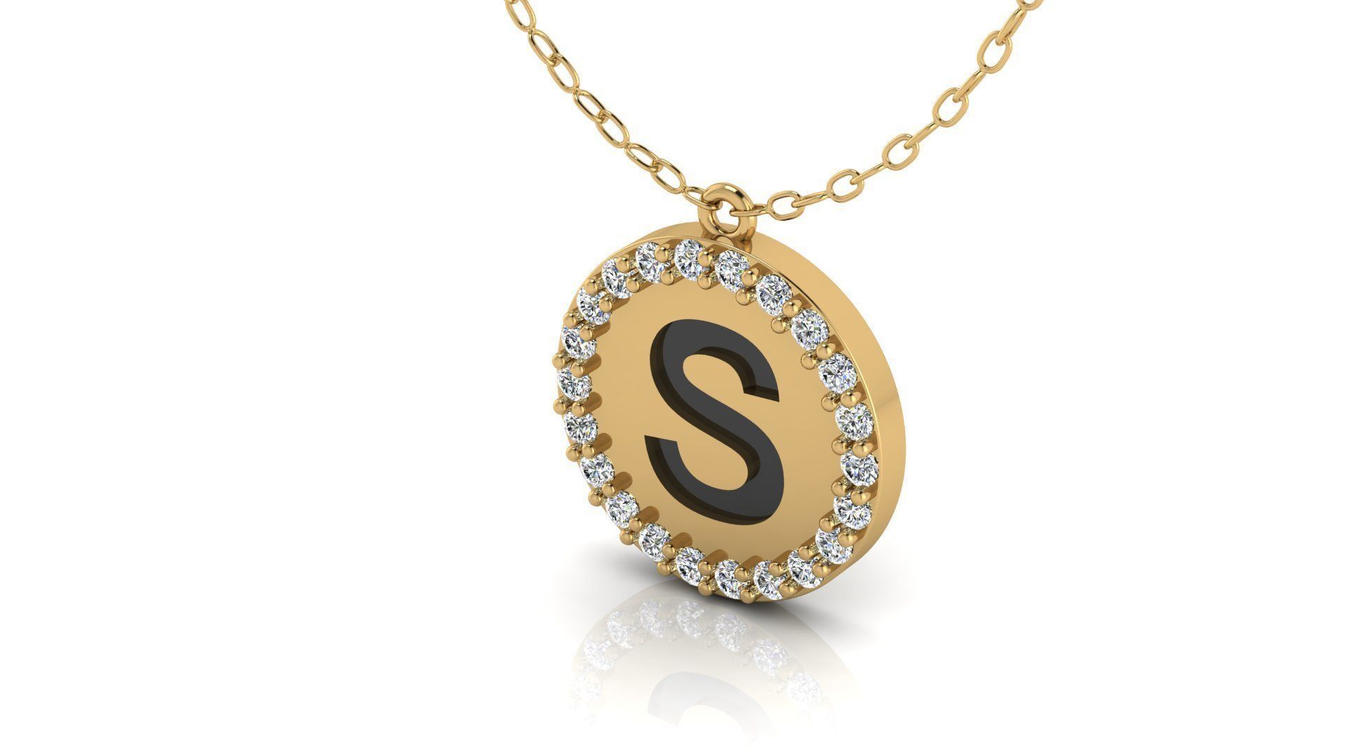 Alphabet Round Enamel Diamond Pendant S 3D print model_18