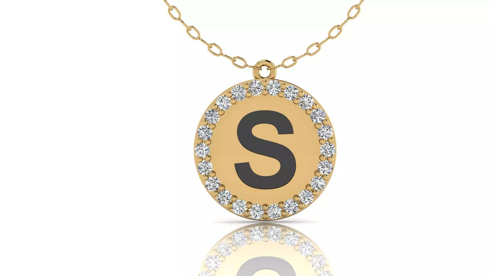 Alphabet Round Enamel Diamond Pendant S 3D print model_0