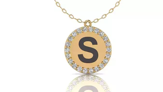 Alphabet Round Enamel Diamond Pendant S 3D print model
