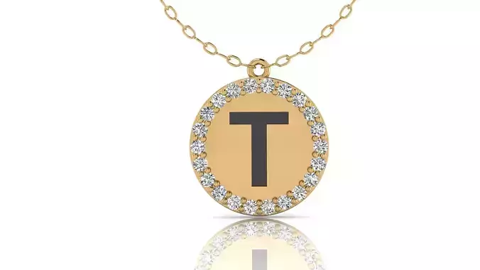 Alphabet Round Enamel Diamond Pendant T 3D print model