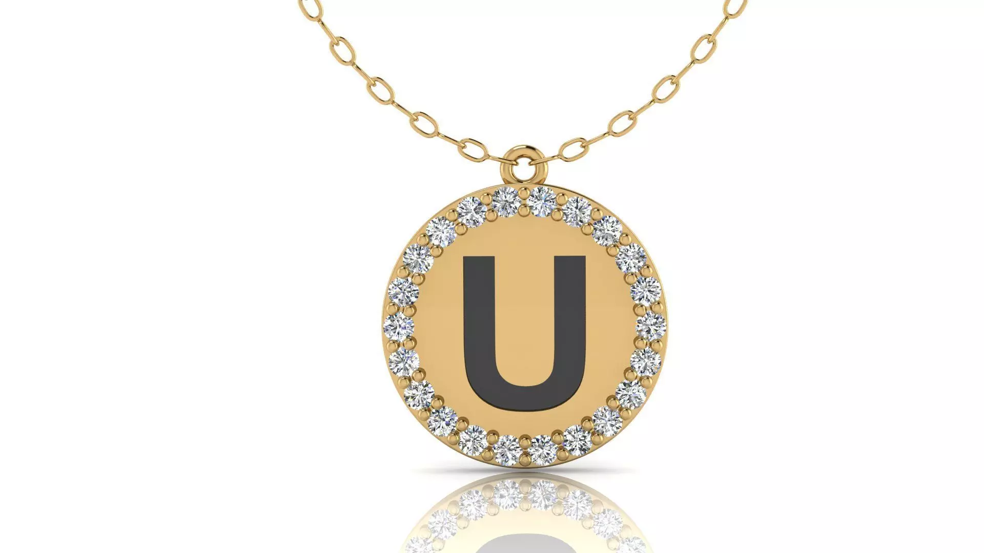 Alphabet Round Enamel Diamond Pendant U 3D print model_0