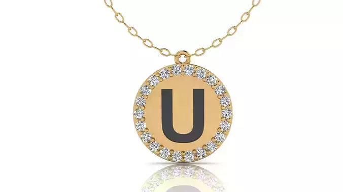 Alphabet Round Enamel Diamond Pendant U 3D print model