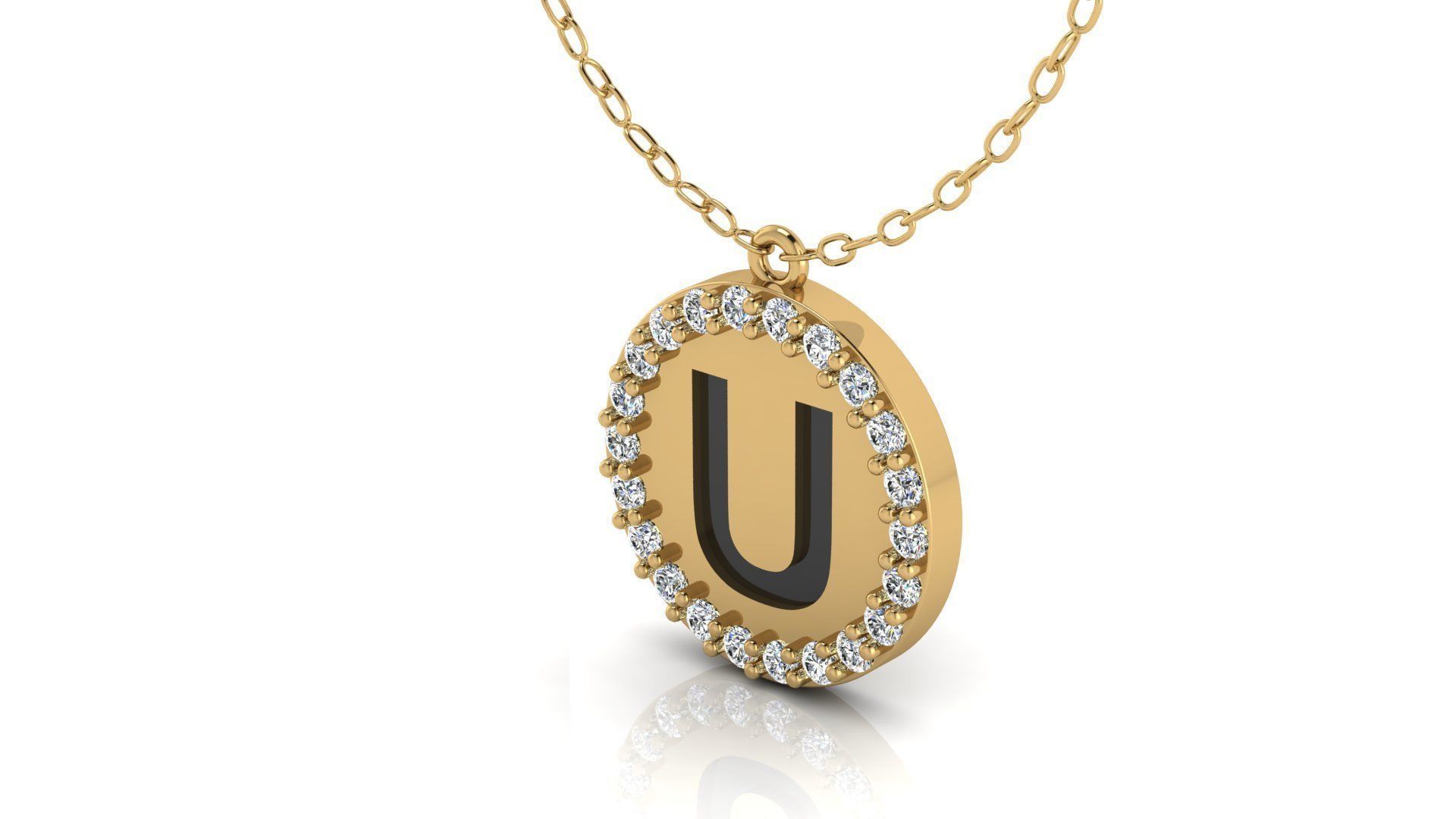 Alphabet Round Enamel Diamond Pendant U 3D print model_17