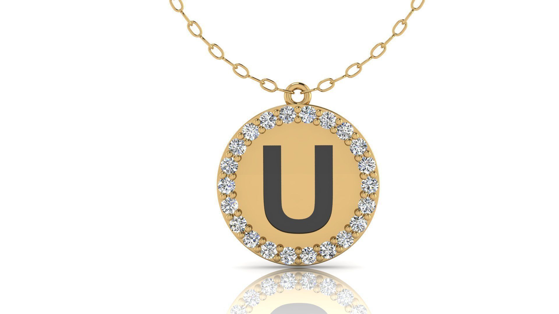 Alphabet Round Enamel Diamond Pendant U 3D print model_3