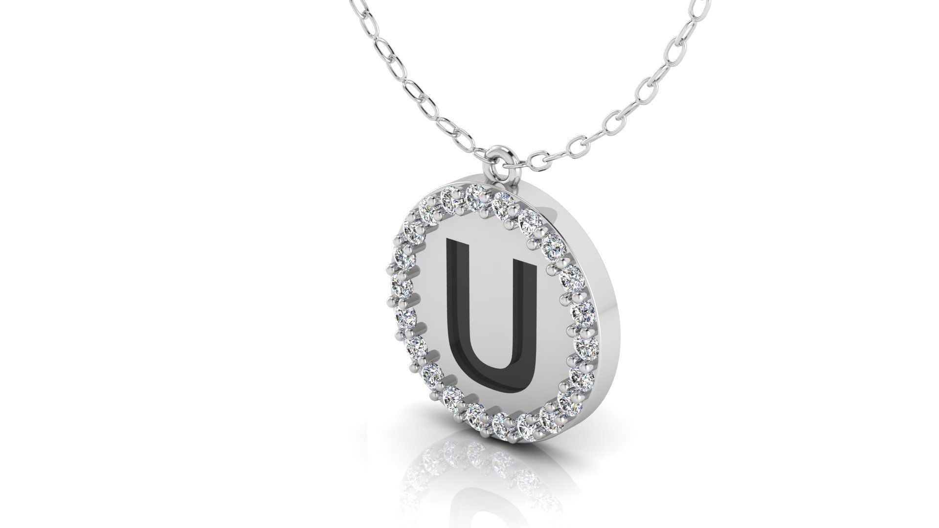 Alphabet Round Enamel Diamond Pendant U 3D print model_6