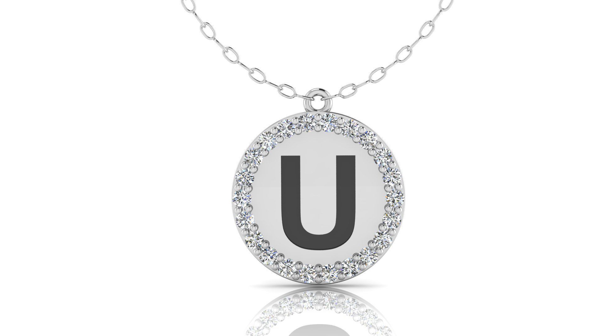 Alphabet Round Enamel Diamond Pendant U 3D print model_11