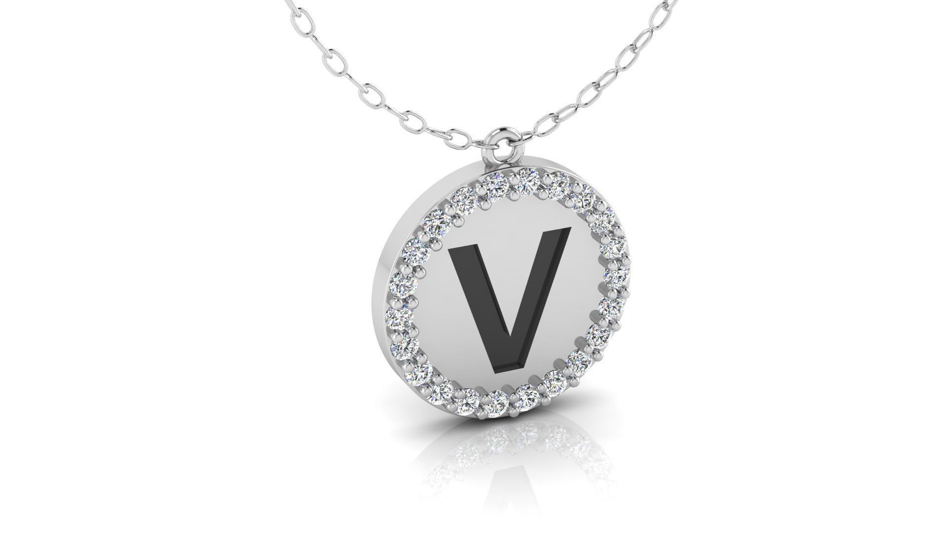 Alphabet Round Enamel Diamond Pendant V 3D print model_15