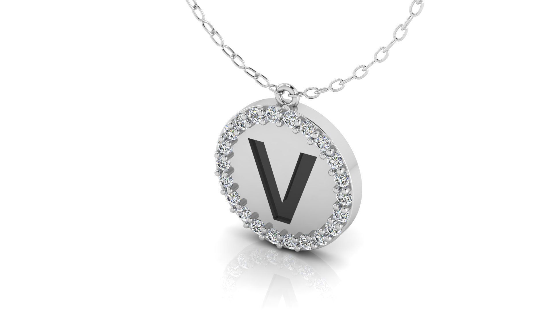 Alphabet Round Enamel Diamond Pendant V 3D print model_4