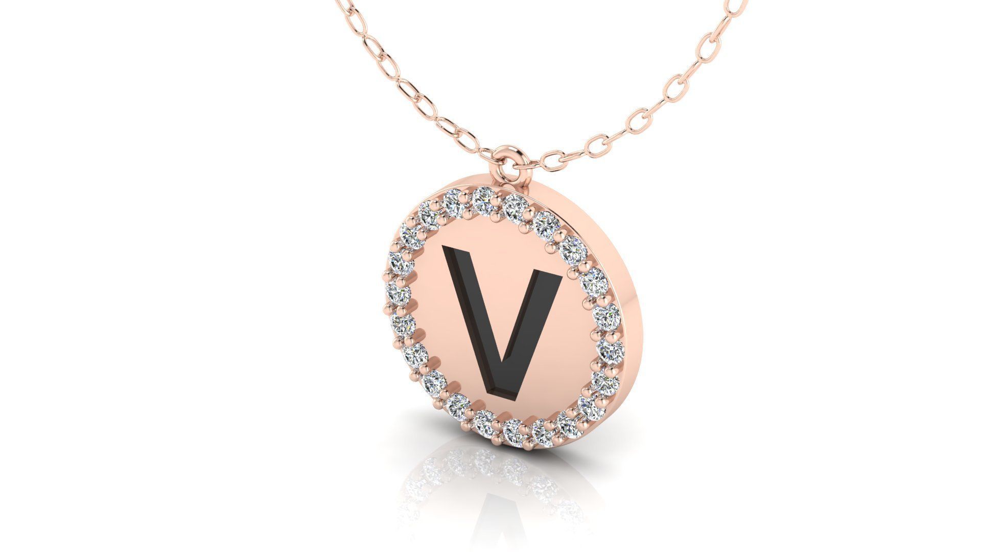 Alphabet Round Enamel Diamond Pendant V 3D print model_10