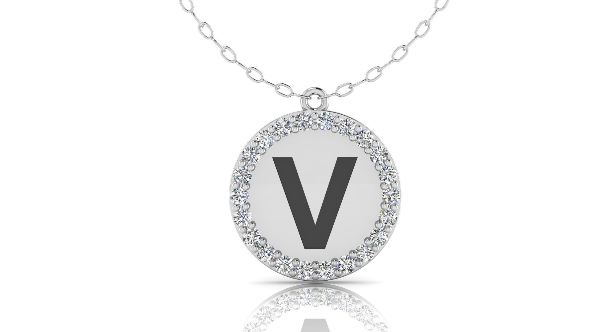 Alphabet Round Enamel Diamond Pendant V 3D print model_12