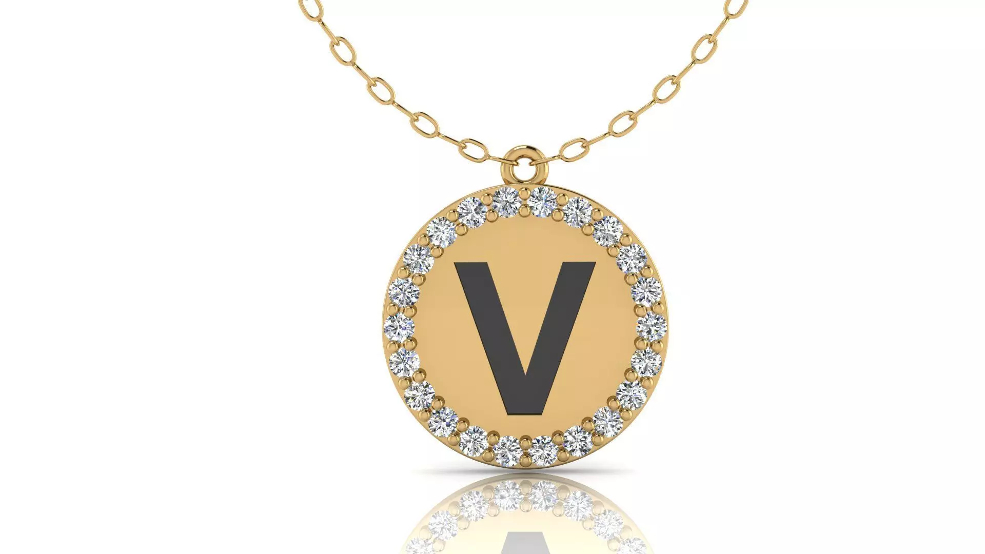 Alphabet Round Enamel Diamond Pendant V 3D print model_0