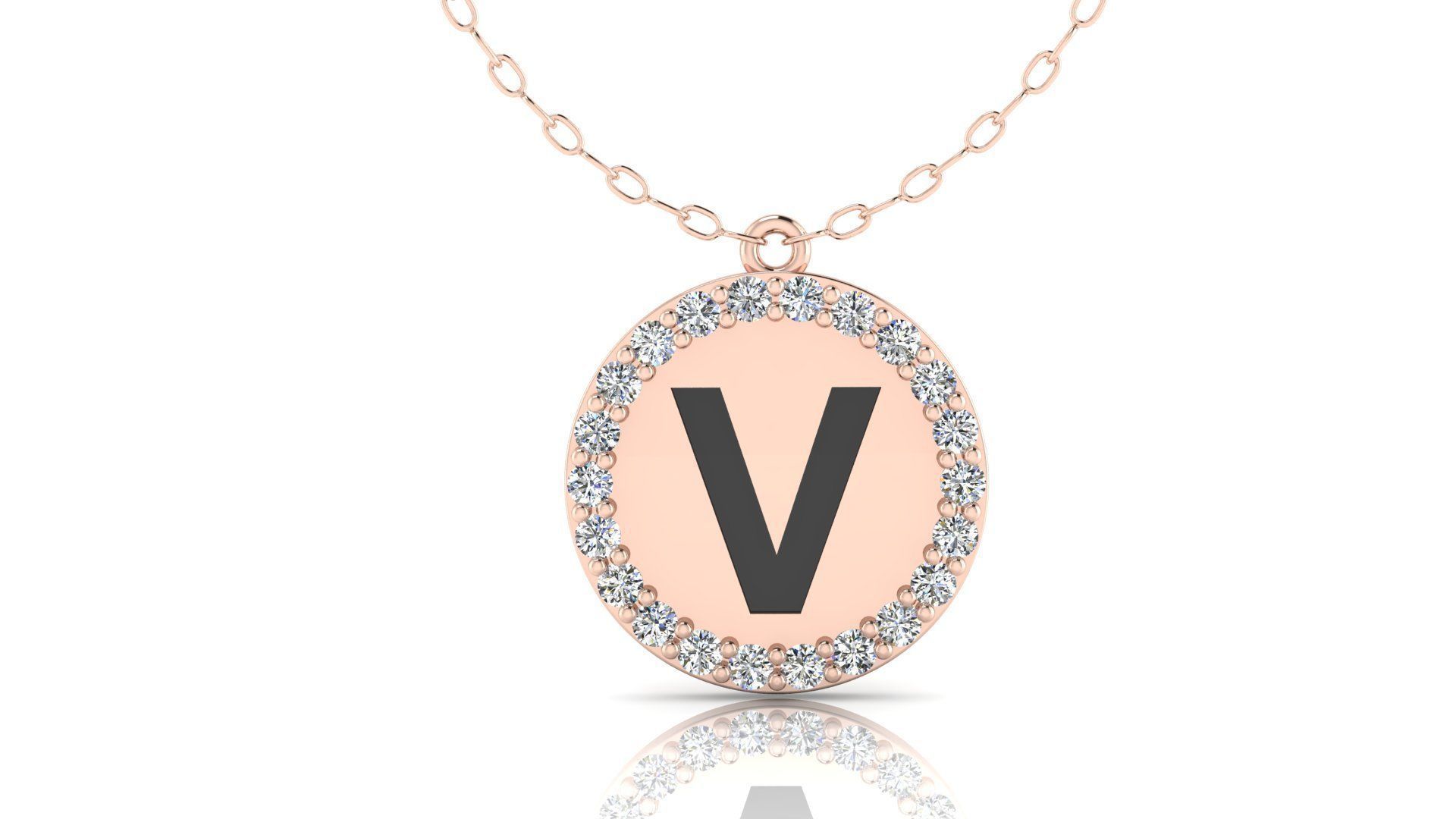 Alphabet Round Enamel Diamond Pendant V 3D print model_7