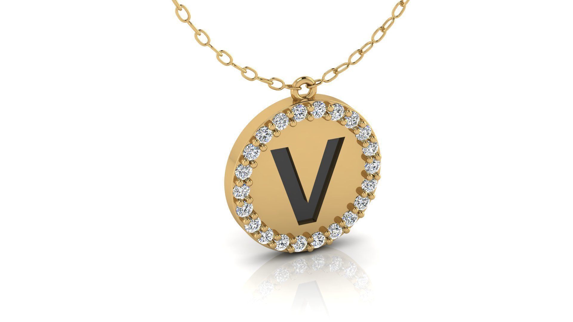 Alphabet Round Enamel Diamond Pendant V 3D print model_17