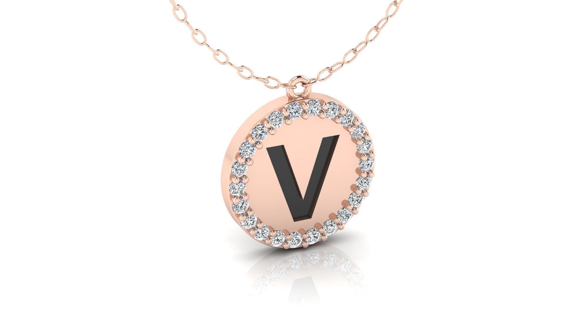 Alphabet Round Enamel Diamond Pendant V 3D print model_8