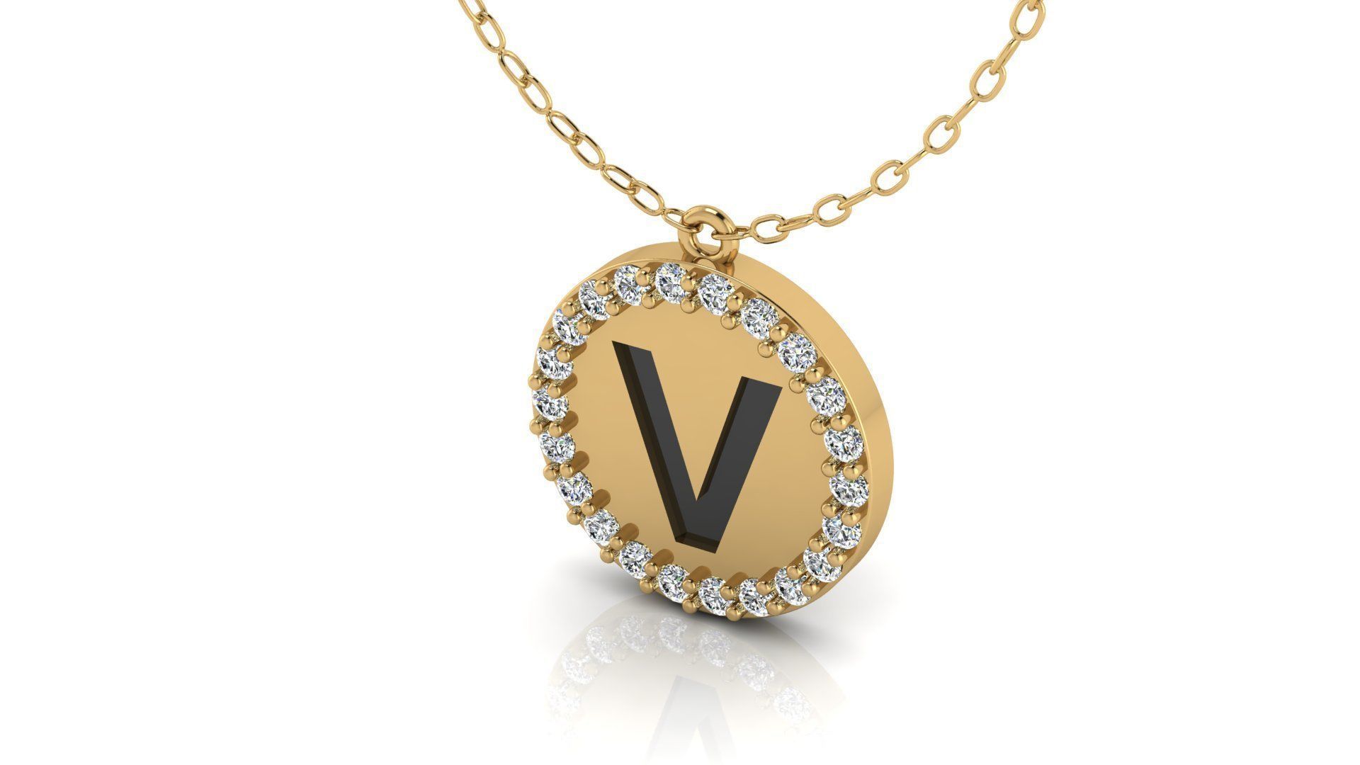 Alphabet Round Enamel Diamond Pendant V 3D print model_18