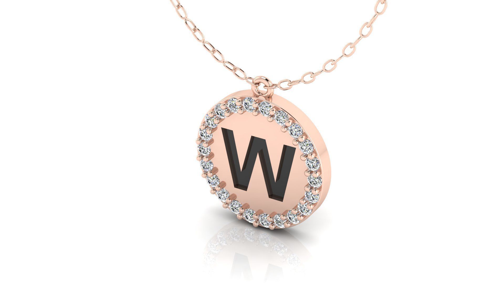 Alphabet Round Enamel Diamond Pendant W 3D print model_7