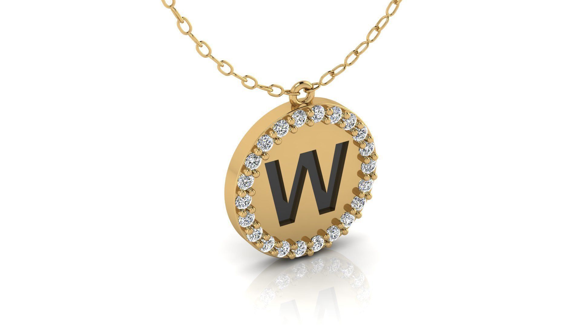 Alphabet Round Enamel Diamond Pendant W 3D print model_16